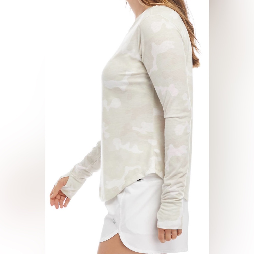 Zelos Womens XL Solid Beige White Camo Long Sleeve Crewneck Top Boho Streetwear - Picture 3 of 12